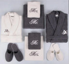 Hot Sale 100% Cotton Terry Bathrobe with Towel Slipper White Gray Couple Women and Men Robes with Customizable Embroidered LOGO