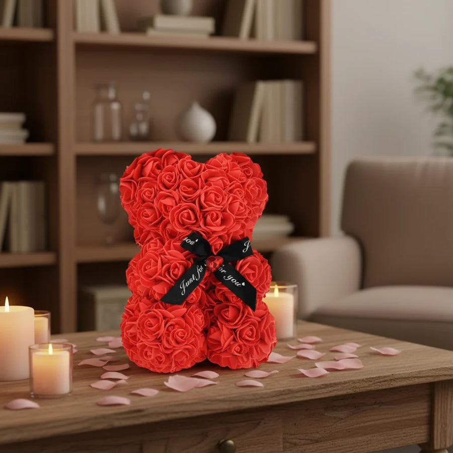 Wholesale Artificial Rose Bear with Handmade Eternal Flower Teddy Bear for Valentine's Day Mother's Day Gift with Box