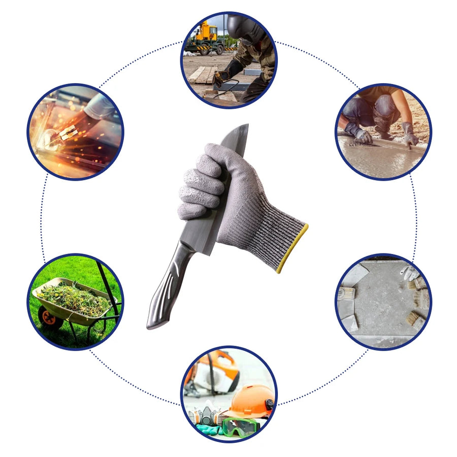 EN388 Cut Level 5 HPPE Anti-Cut Work Gloves – PU Coated Safety Gloves with Custom Logo