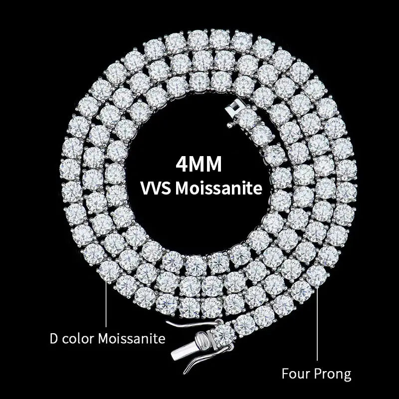 Moissanite Tennis Chain 925 Silver | Custom Logo, MOQ 1