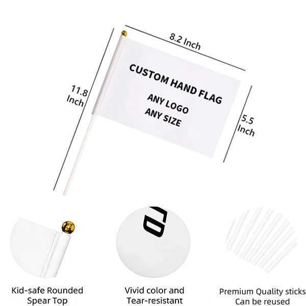 Custom Handheld Flags 100% Polyester | Digital CMYK Printing | 100 MOQ | 5-Day Lead Time