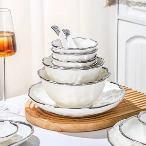 Silver Edge Ceramic Dinnerware Set | 20 MOQ | European Style | Luxury