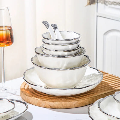 Silver Edge Ceramic Dinnerware Set | 20 MOQ | European Style | Luxury