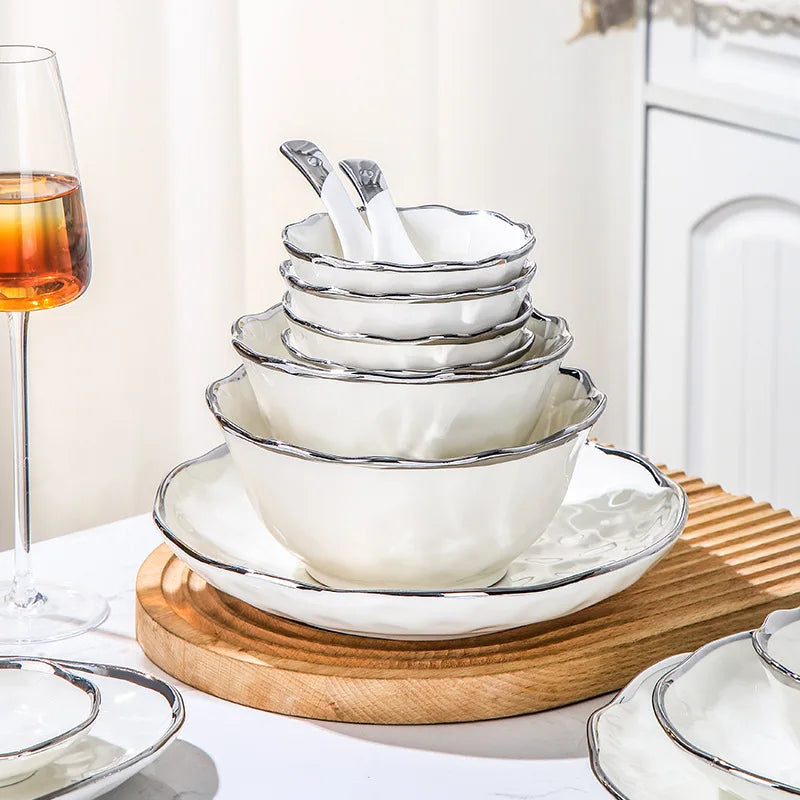 Silver Edge Ceramic Dinnerware Set | 20 MOQ | European Style | Luxury