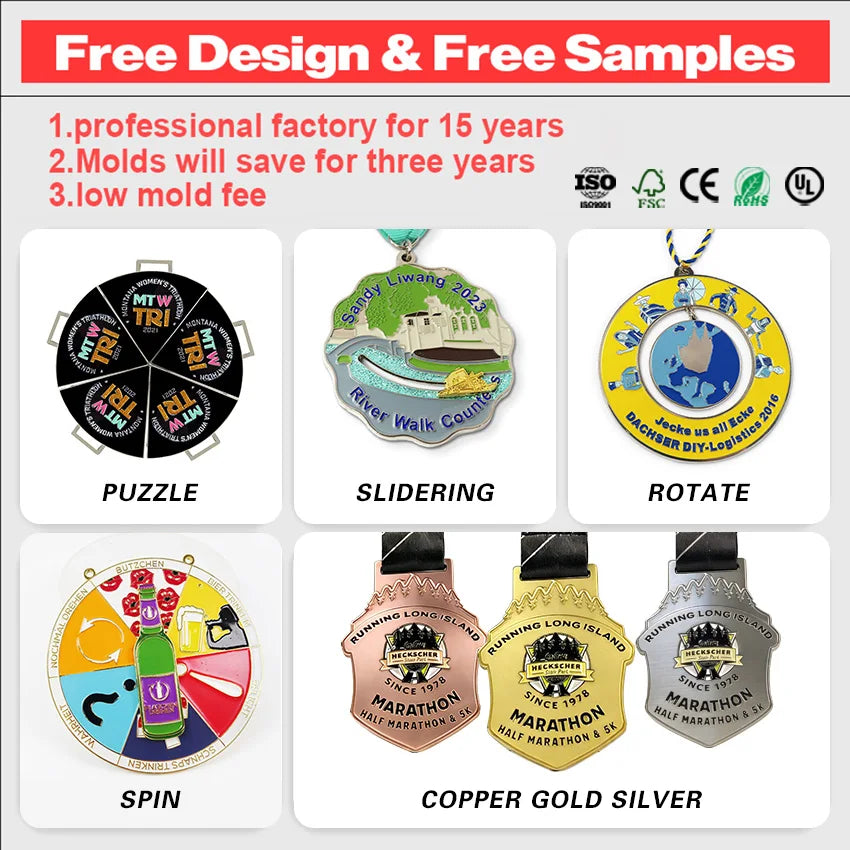 Custom Zinc Alloy Medal with Soft Enamel | 70mm Marathon Finisher Awards & Corporate Recognition | 50 MOQ