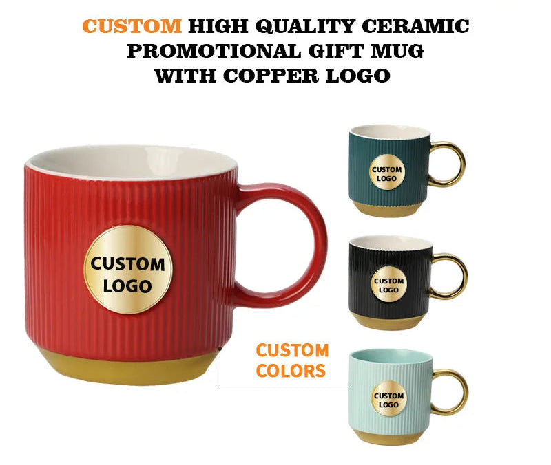 Custom Logo Ribbed Ceramic Mug - Premium Textured Coffee Cup