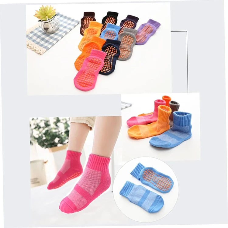 Custom Anti-Slip Trampoline Socks | Adult Kids Non-Slip Rubber Grip | 500 MOQ | Polyester/Spandex