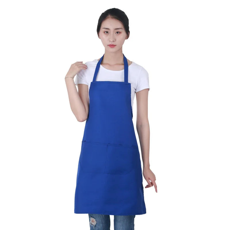 Custom Plain Color Polyester Bib Apron with Front Pocket for Cafés, Kitchens, BBQ, and Cleaning Use