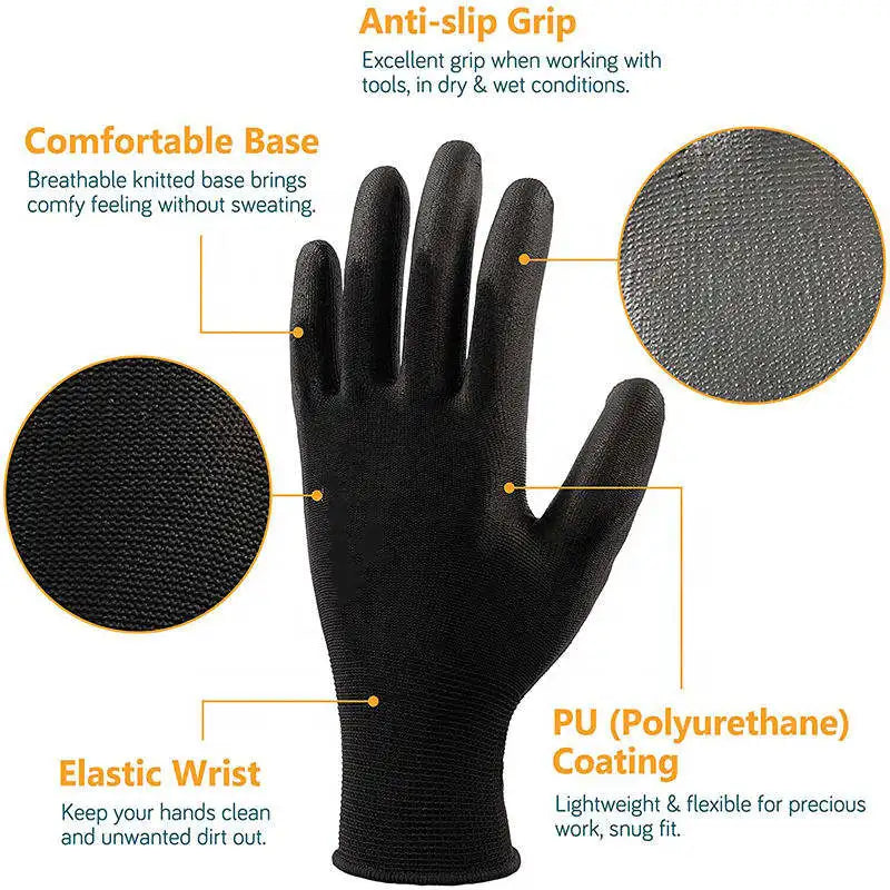 13G PU Coated Work Gloves with CE EN388 4131X | Anti-Slip, Custom Logo Bulk Order