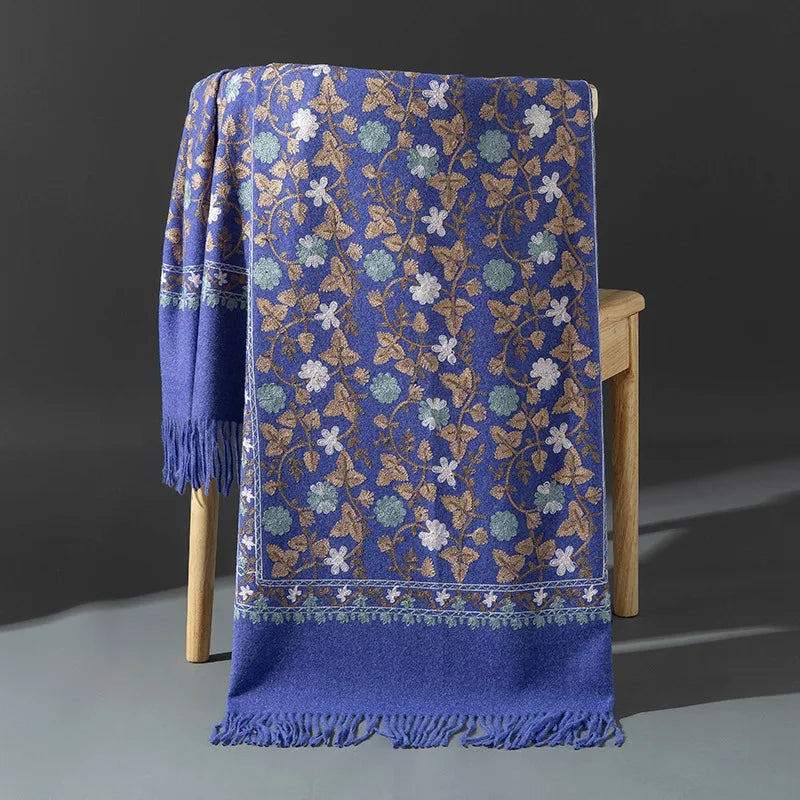 Embroidered Winter Polyester Scarf | Floral Design | Tassel Finish | 1 MOQ | Modest Fashion