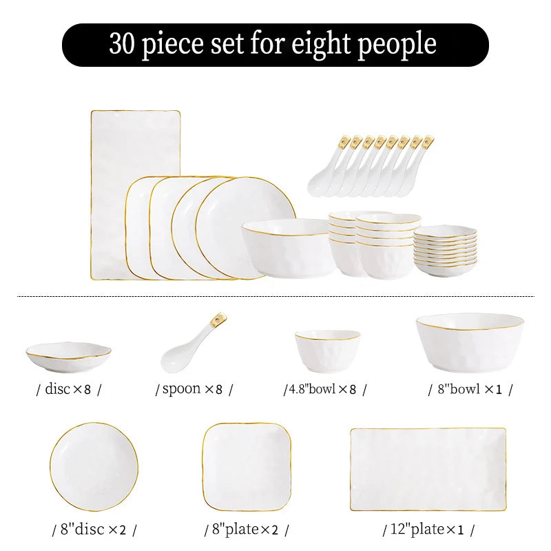 Nordic Ceramic Dinnerware Set | Gold Rim Tableware