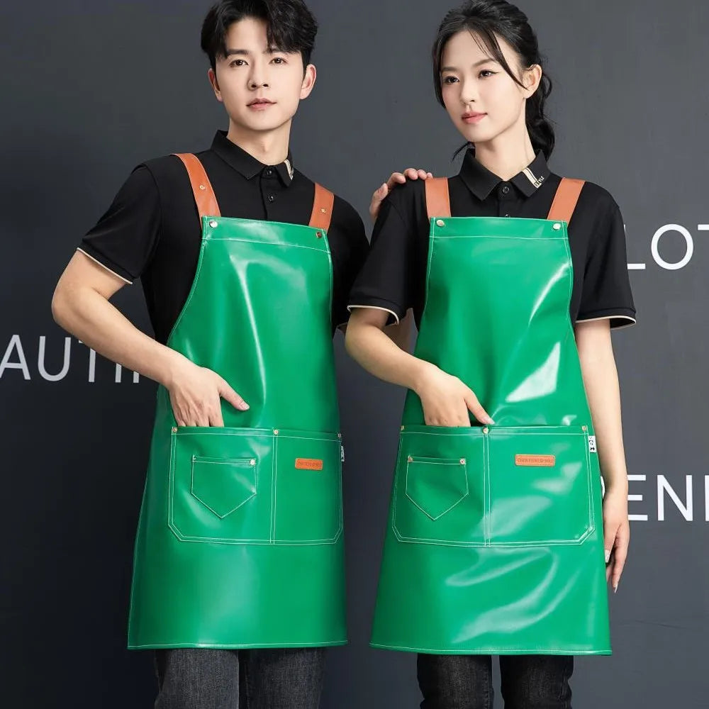Custom PU Leather Sleeved Aprons with Logo | 50 MOQ for Restaurant Kitchen & Catering Staff Uniforms
