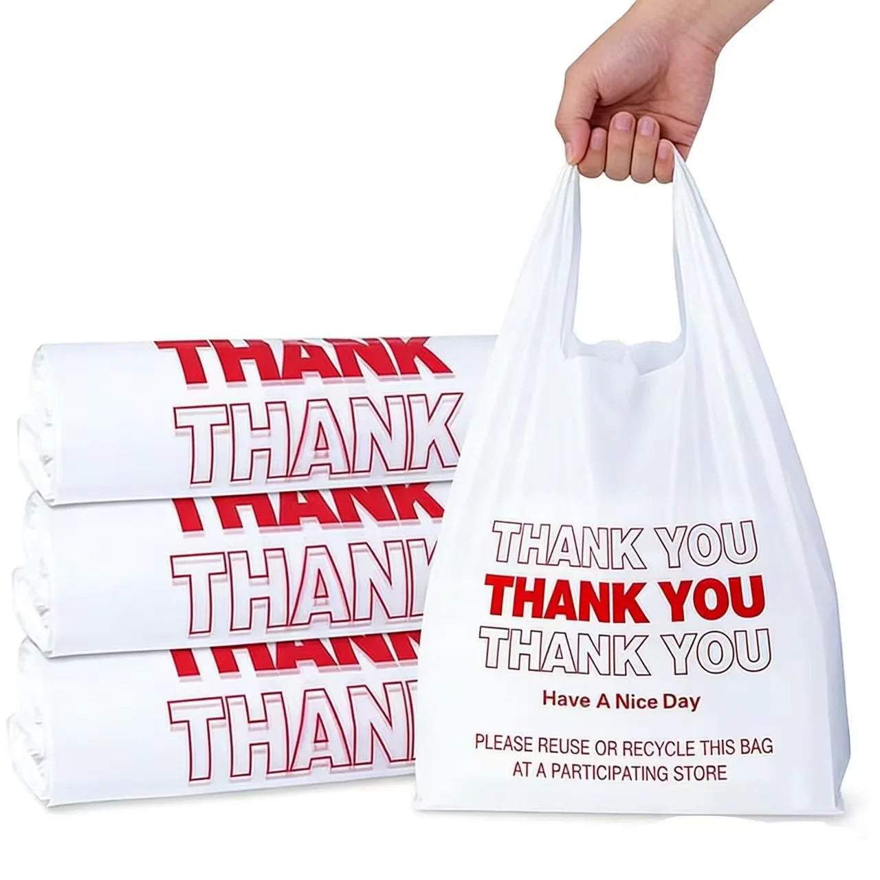 Bulk Recyclable Custom logo T-shirt Bags Food Grade Thickened for Checkout Supermarket Commercial Shopping Bags