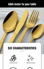 24-Piece Gold Flatware Set | PVD Coating | EU/FDA Certified | 100 MOQ