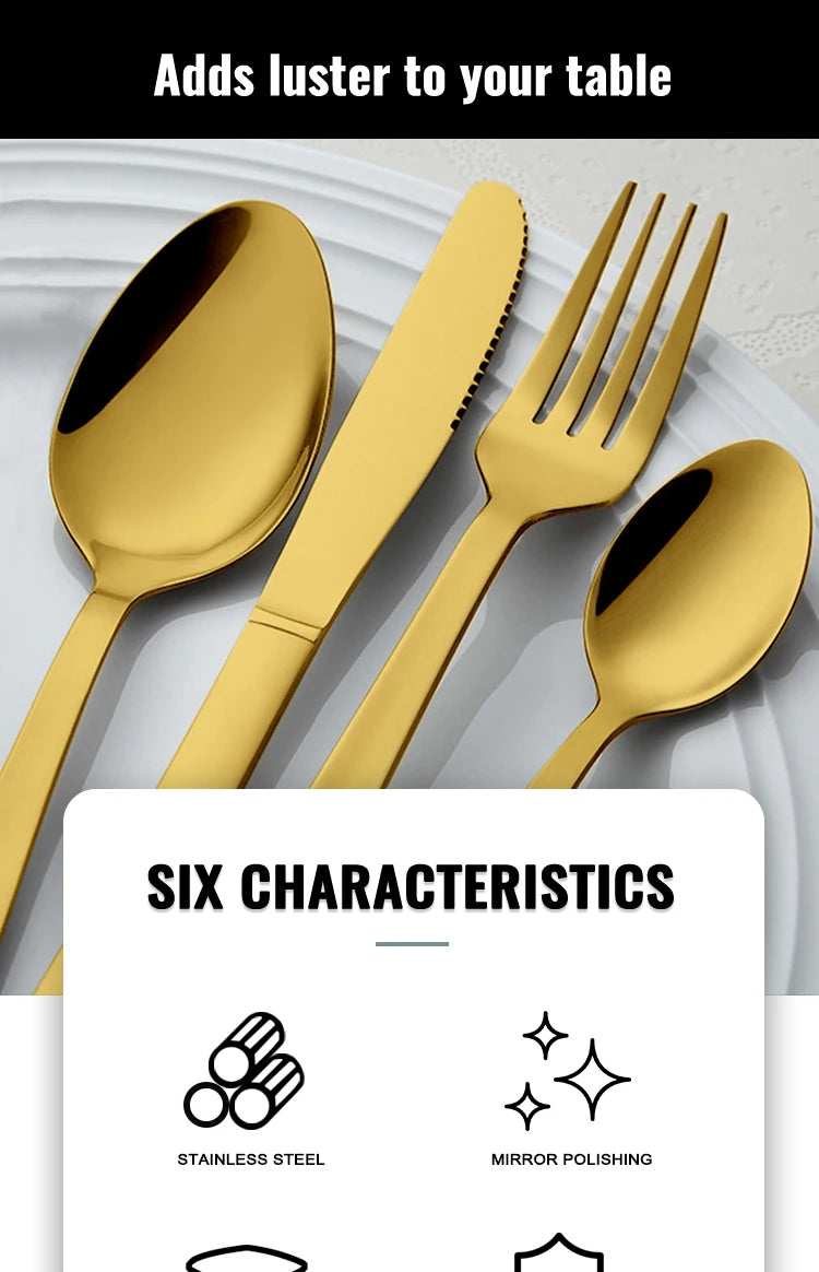 24-Piece Gold Flatware Set | PVD Coating | EU/FDA Certified | 100 MOQ