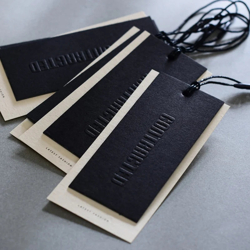 Custom Embossed Clothing Hang Tags with String for Apparel Branding