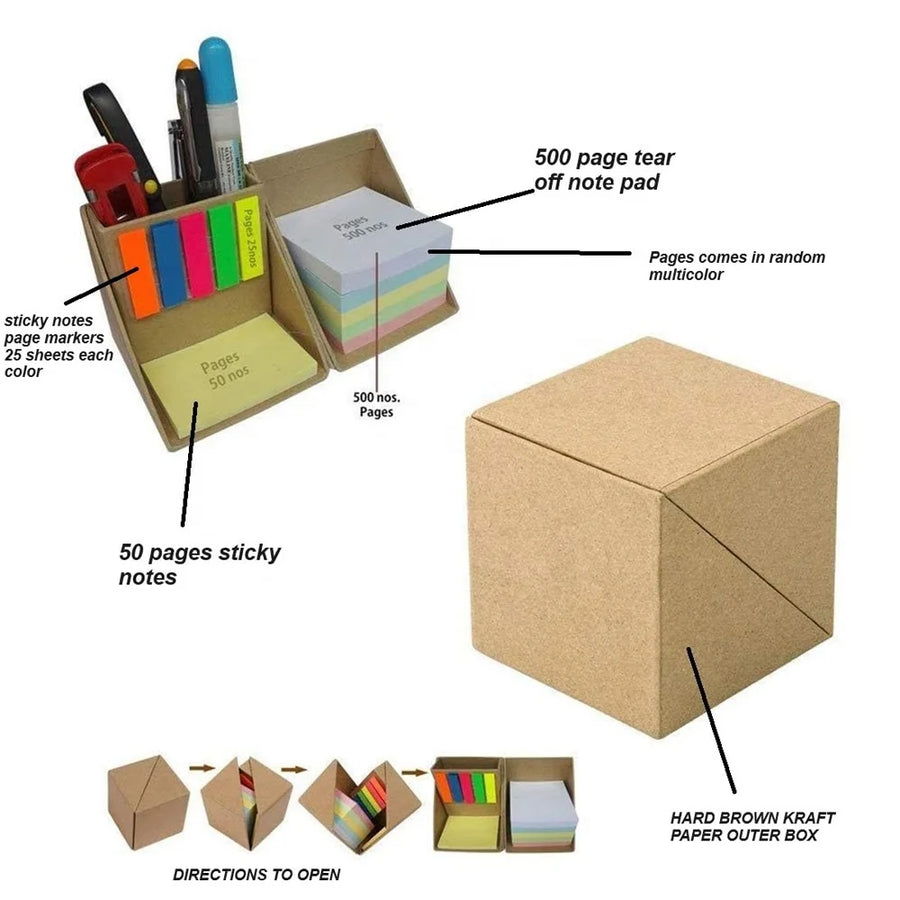 Custom Kraft Paper Desk Organizer | Eco-Friendly | Sticky Note Holder | 500pc MOQ