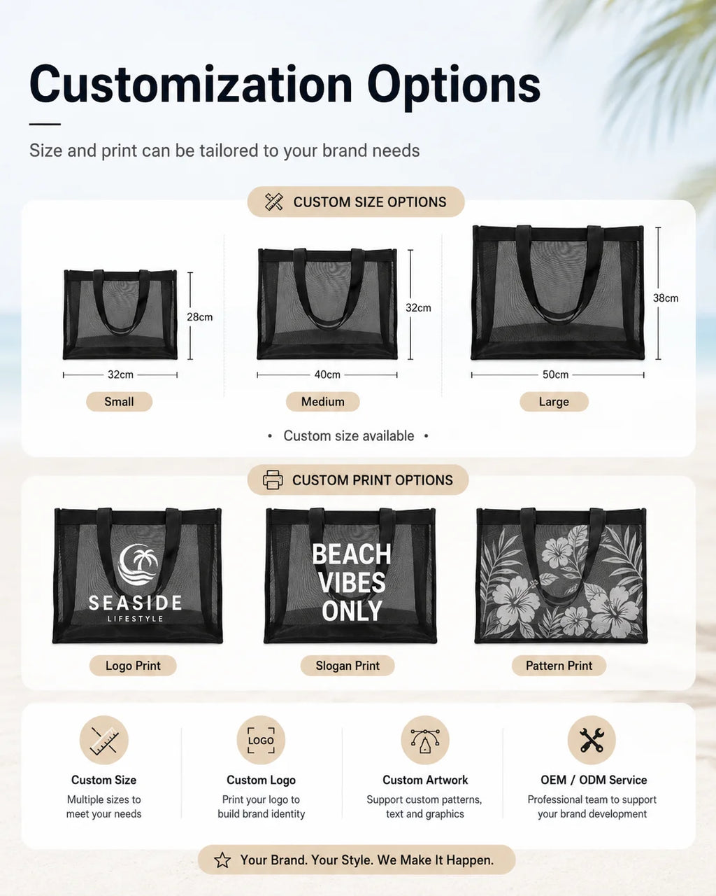 Custom Nylon Mesh Beach Tote with Logo | Reusable Bulk