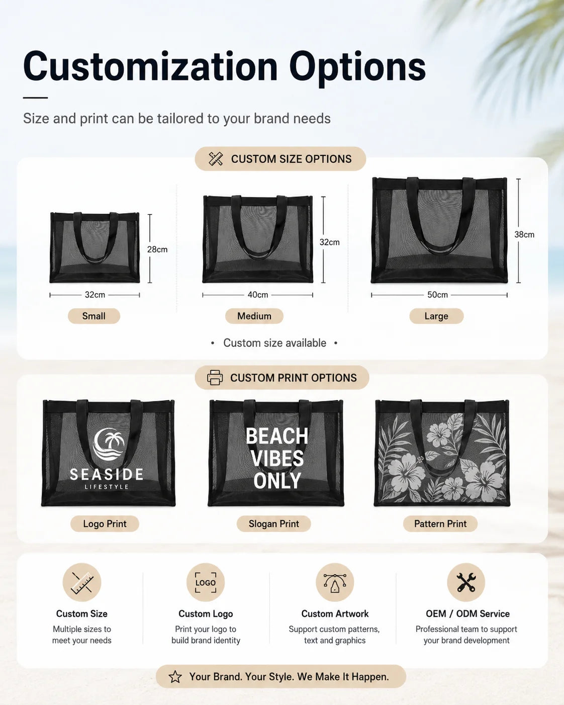 Custom Nylon Mesh Beach Tote with Logo | Reusable Bulk