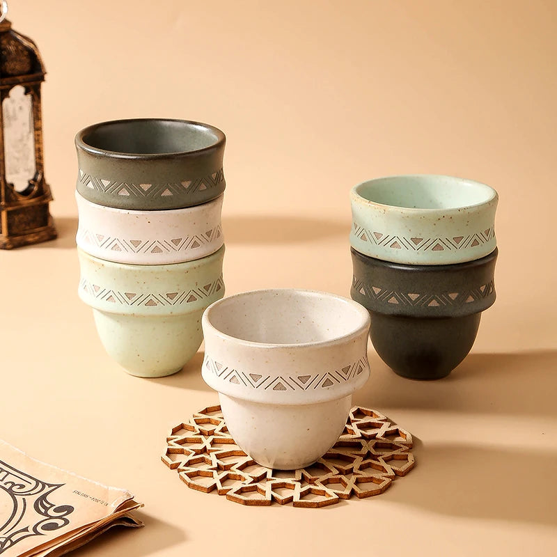Handmade Arabic Coffee Cups: 1,000 MOQ, 80ml, Stackable | Lead-Free Stoneware Middle Eastern Style