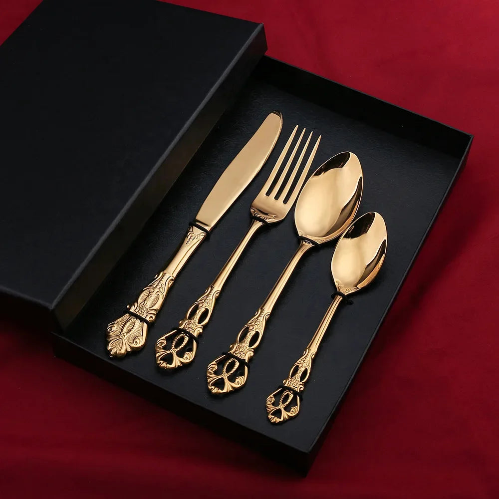 Baroque Gold Flatware Set 18/0 Stainless Steel for Weddings