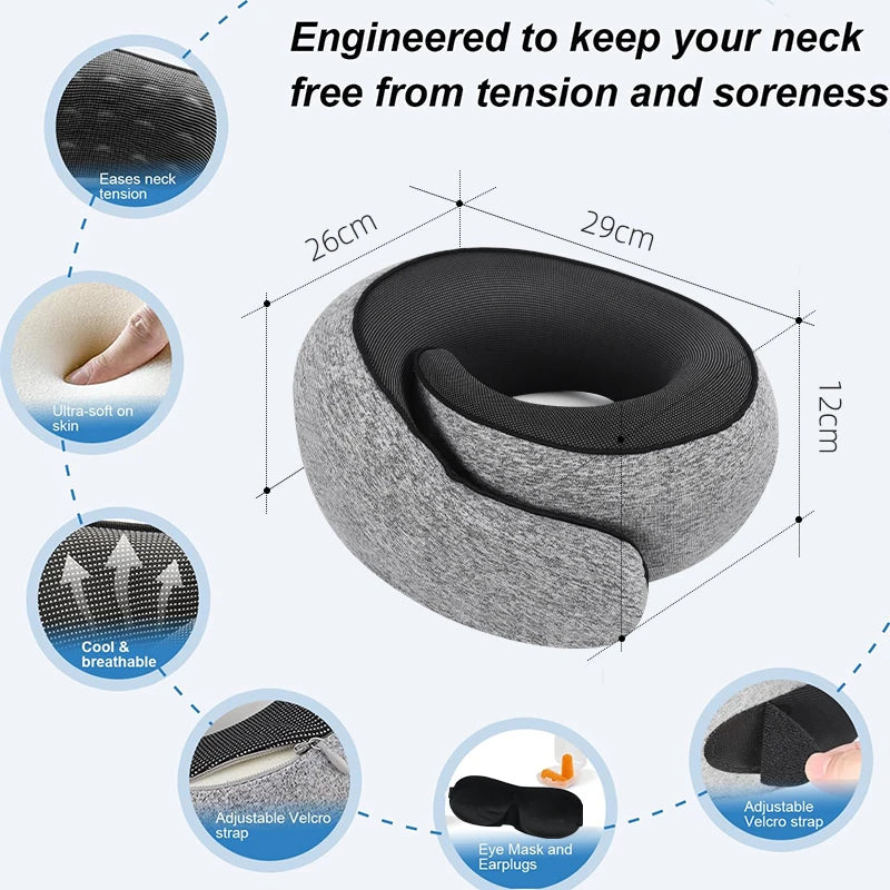 Custom Logo Memory Foam Travel Neck Pillow for Cars & Airplanes