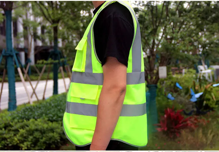 Custom High Visibility Reflective Safety Vest – Multi Pocket Breathable Mesh Workwear for Construction, Road Crew & Security