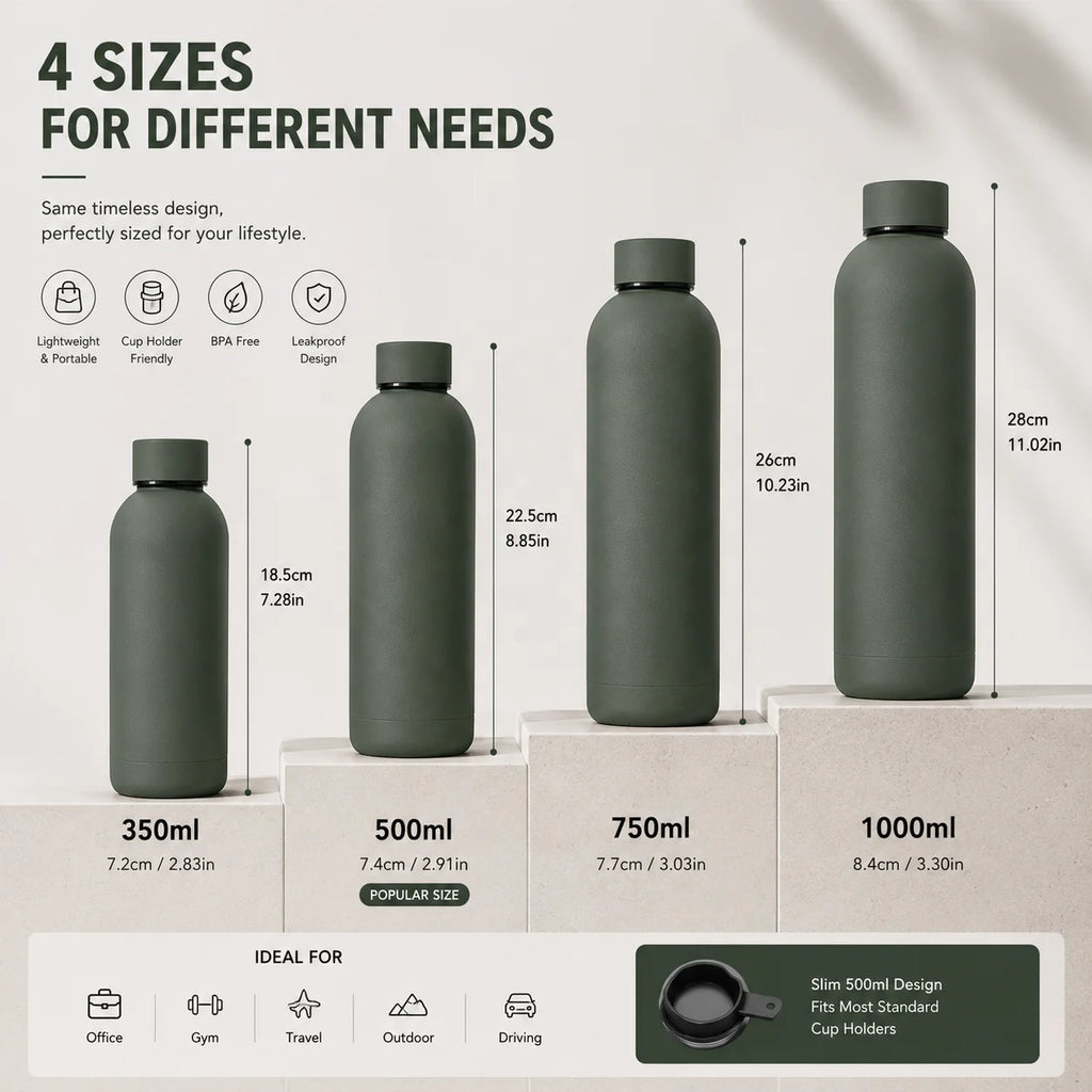 Custom 304 Stainless Steel Water Bottles 100 MOQ | Double Wall Vacuum Insulated