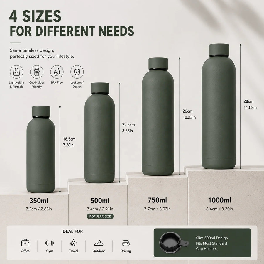 Custom 304 Stainless Steel Water Bottles 100 MOQ | Double Wall Vacuum Insulated
