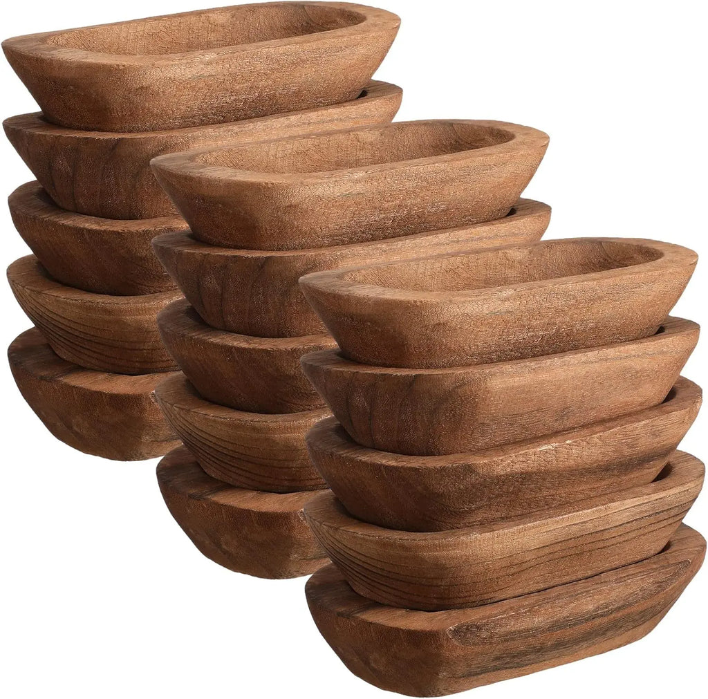 Hand-Carved Wooden Candle Bowl | Oval Rustic Decor Bowl | Factory Wholesale