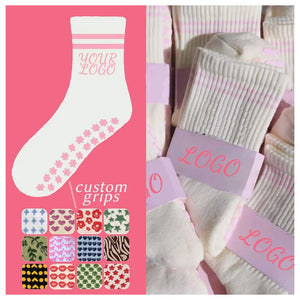 Custom Anti-Slip Grip Socks Women | Yoga Pilates Fitness | 100 MOQ | Rubber Sole | 6 Printing Methods