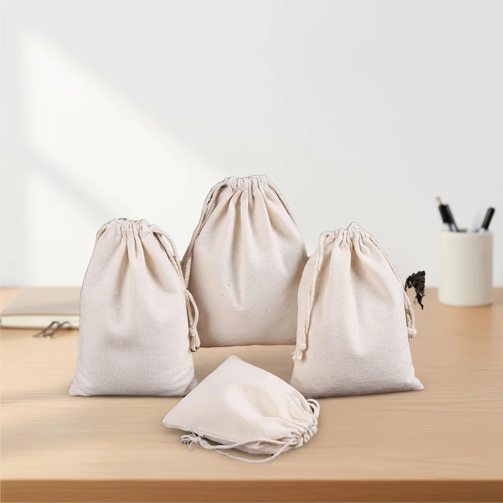 Custom Cotton Muslin Pouches with Logo | MOQ 1,000 | Hot Stamping