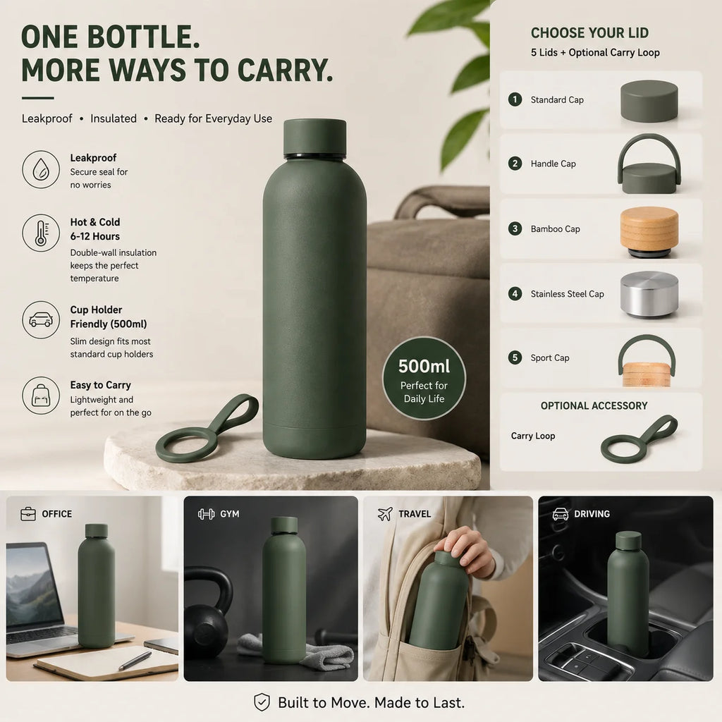 Custom 304 Stainless Steel Water Bottles 100 MOQ | Double Wall Vacuum Insulated
