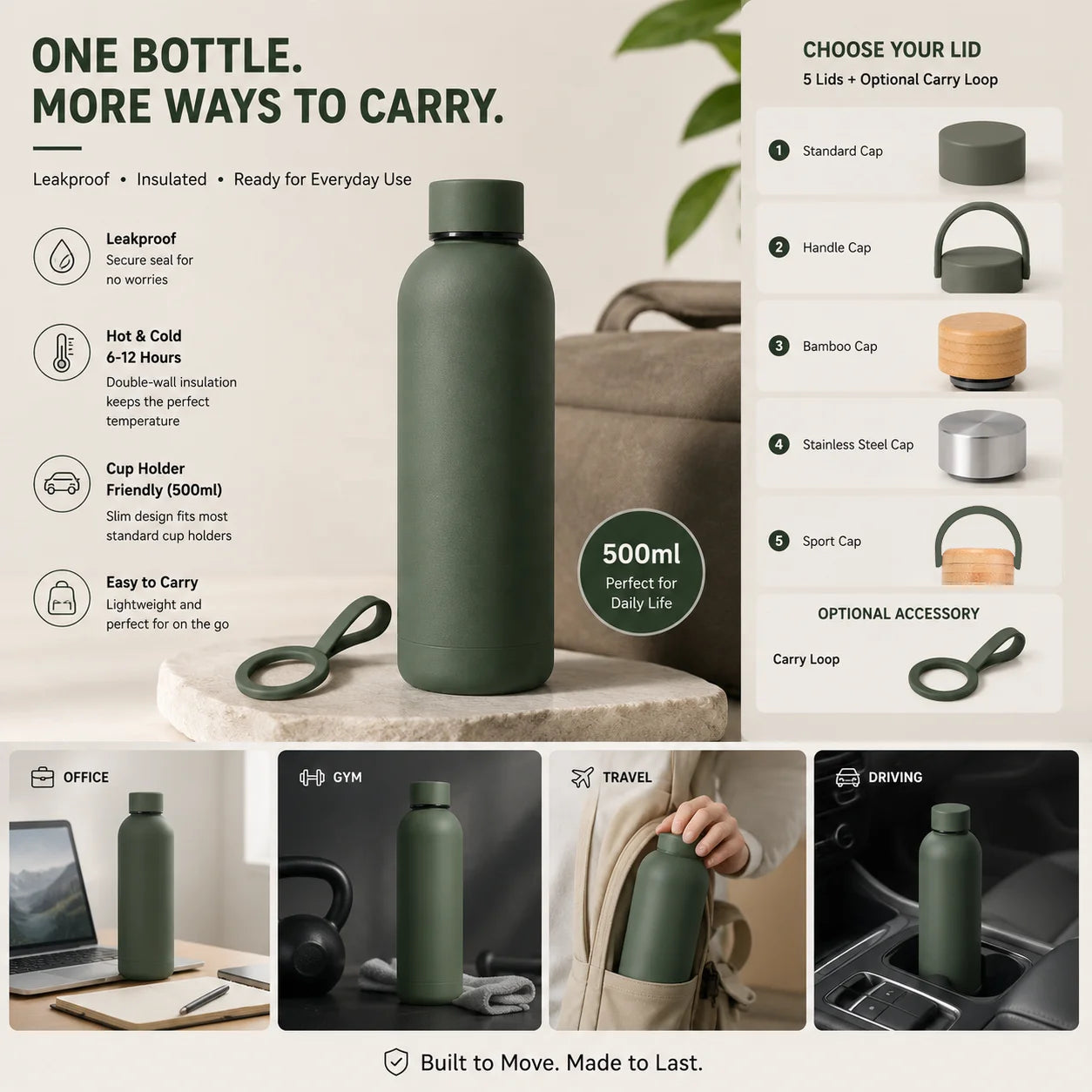 Custom 304 Stainless Steel Water Bottles 100 MOQ | Double Wall Vacuum Insulated