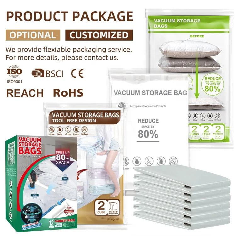 Custom Vacuum Storage Bags — PA+PE, BSCI/REACH/CE, 5,000 MOQ