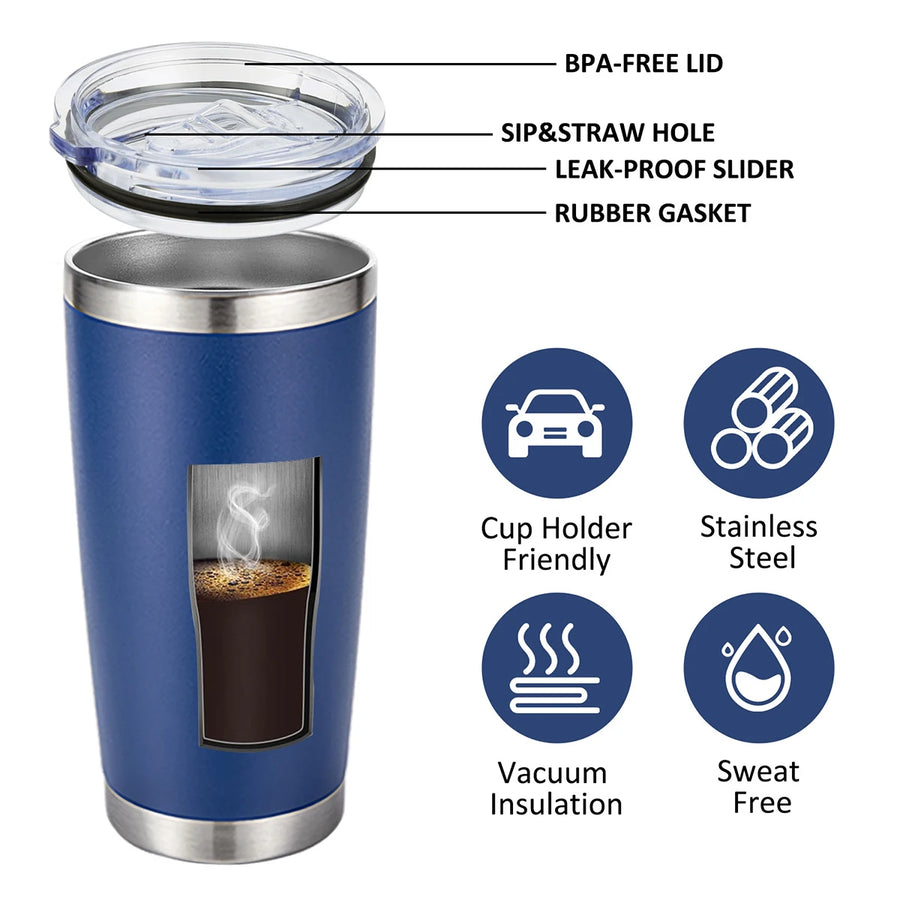 20oz Powder Coated Stainless Steel Tumbler with Lid and Straw Hole for Coffee, Travel and Laser Engraving