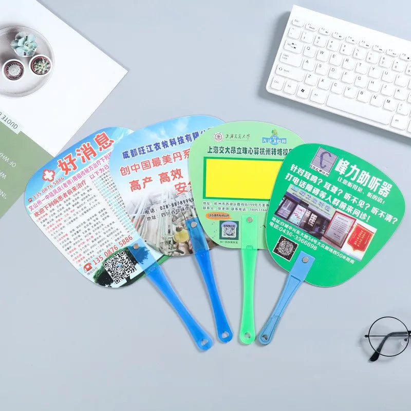 Custom PP Plastic Hand Fans 100 MOQ | Double Side Printing Promotional Gifts