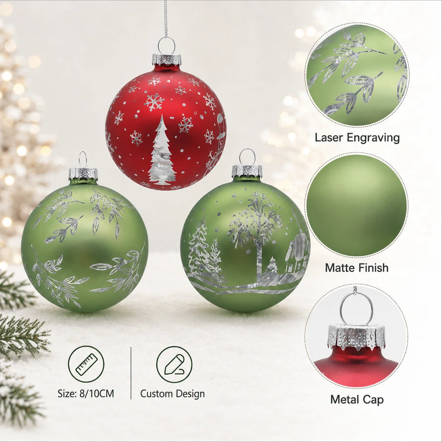 Custom Laser Engraved Glass Ornaments | CE RoHS CP65 Compliant | Bulk Christmas Decor