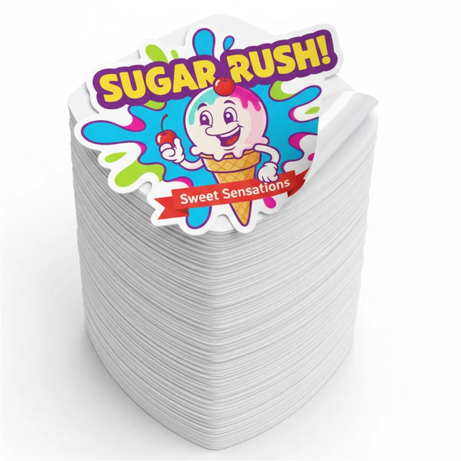 Custom White Vinyl Stickers – Waterproof & UV-Resistant Die-Cut Labels for Branding & Packaging
