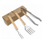 Custom Wooden Handle BBQ Tool Set: Stainless Steel, Laser Engraved Logo, MOQ 100 for Grilling & Camping