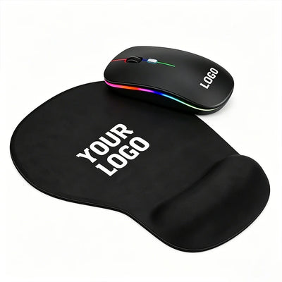 Premium Custom Branded Office Gift Set - Wireless Rechargeable Mouse & Mouse Pad Combo