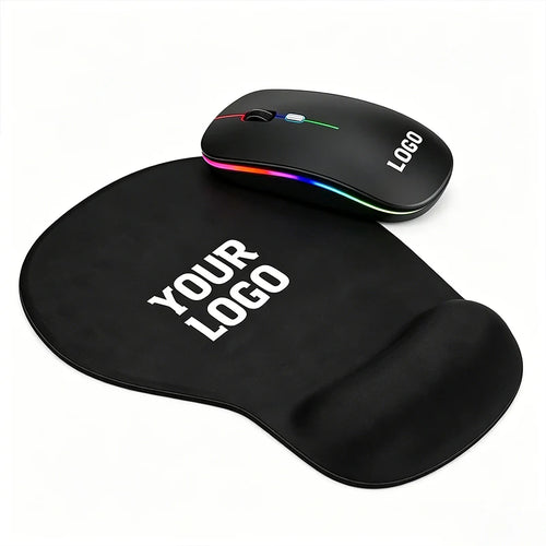 Premium Custom Branded Office Gift Set - Wireless Rechargeable Mouse & Mouse Pad Combo