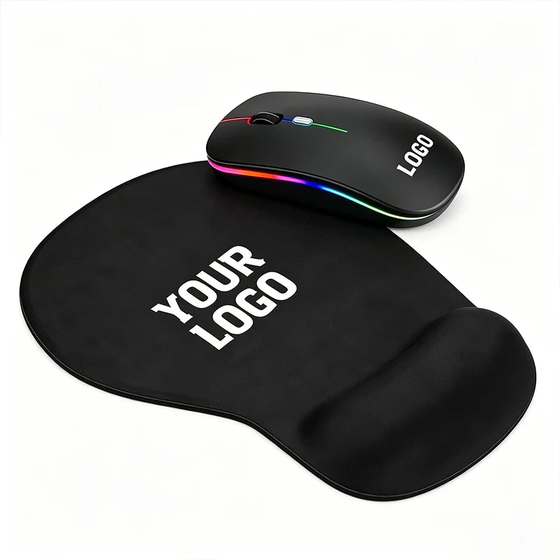 Premium Custom Branded Office Gift Set - Wireless Rechargeable Mouse & Mouse Pad Combo