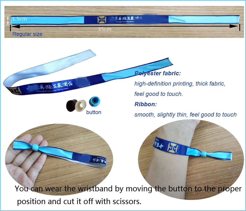 Custom RFID Woven Wristband 350x15mm | 100 Pcs MOQ Heat Transfer Print