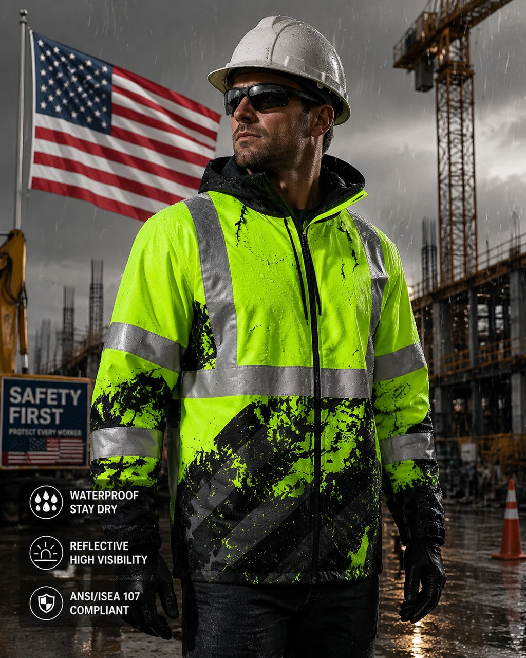 ANSI Class 3 Safety Jacket Custom Logo | Waterproof Hi-Vis Windbreaker
