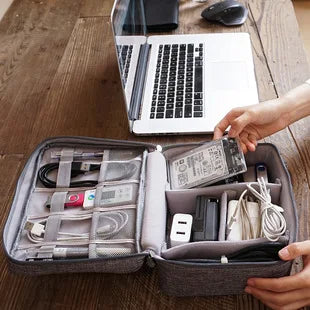 Custom Travel Electronics Organizer Bag 500pcs MOQ | Water-Resistant Cation Fabric, Logo Print