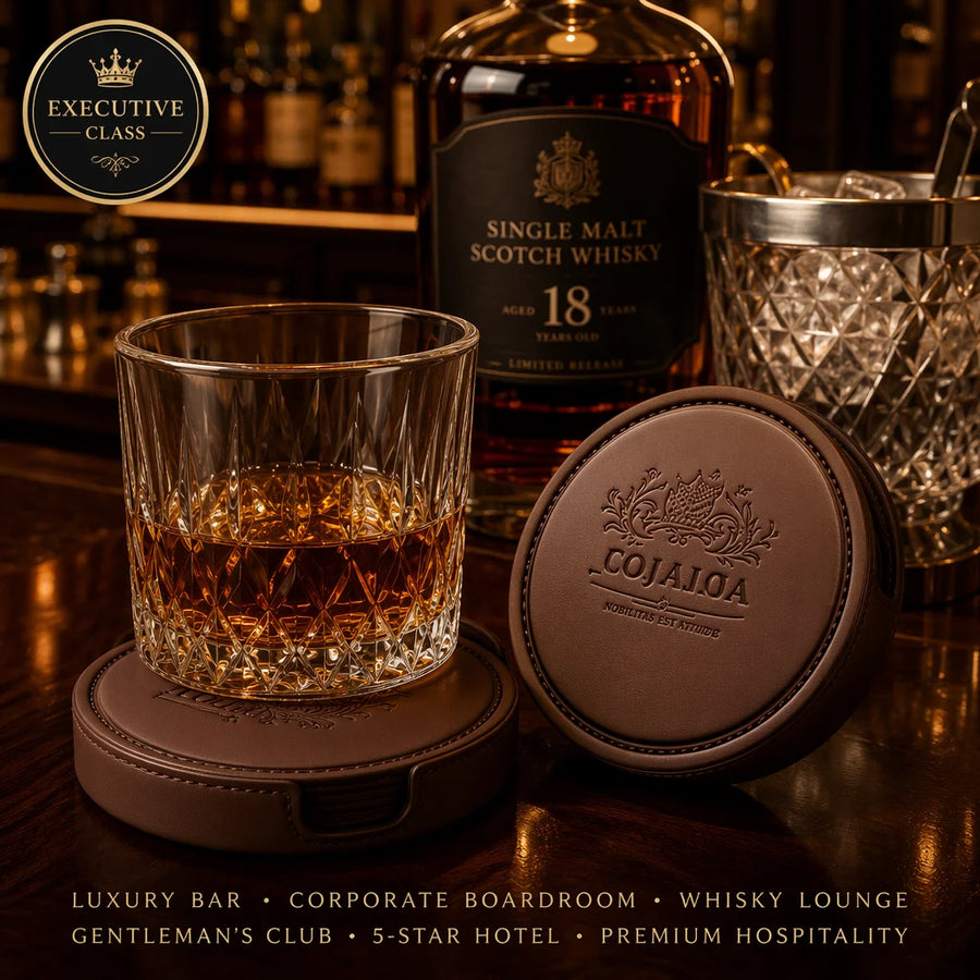 Custom Debossed Coaster Set with Holder | 6-Piece | Logo MOQ 500