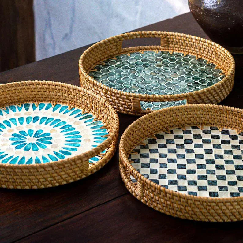 Hand-Woven Rattan Shells Tray | Multi-Purpose Serving Storage
