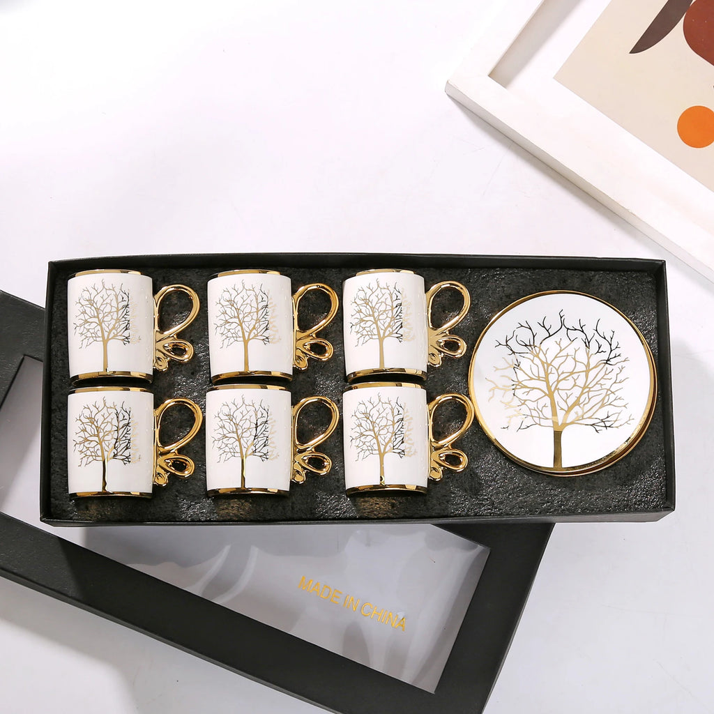 Gold Rimmed Arabic Coffee Cup Set 6pcs | 200 Logo MOQ | EU Certified