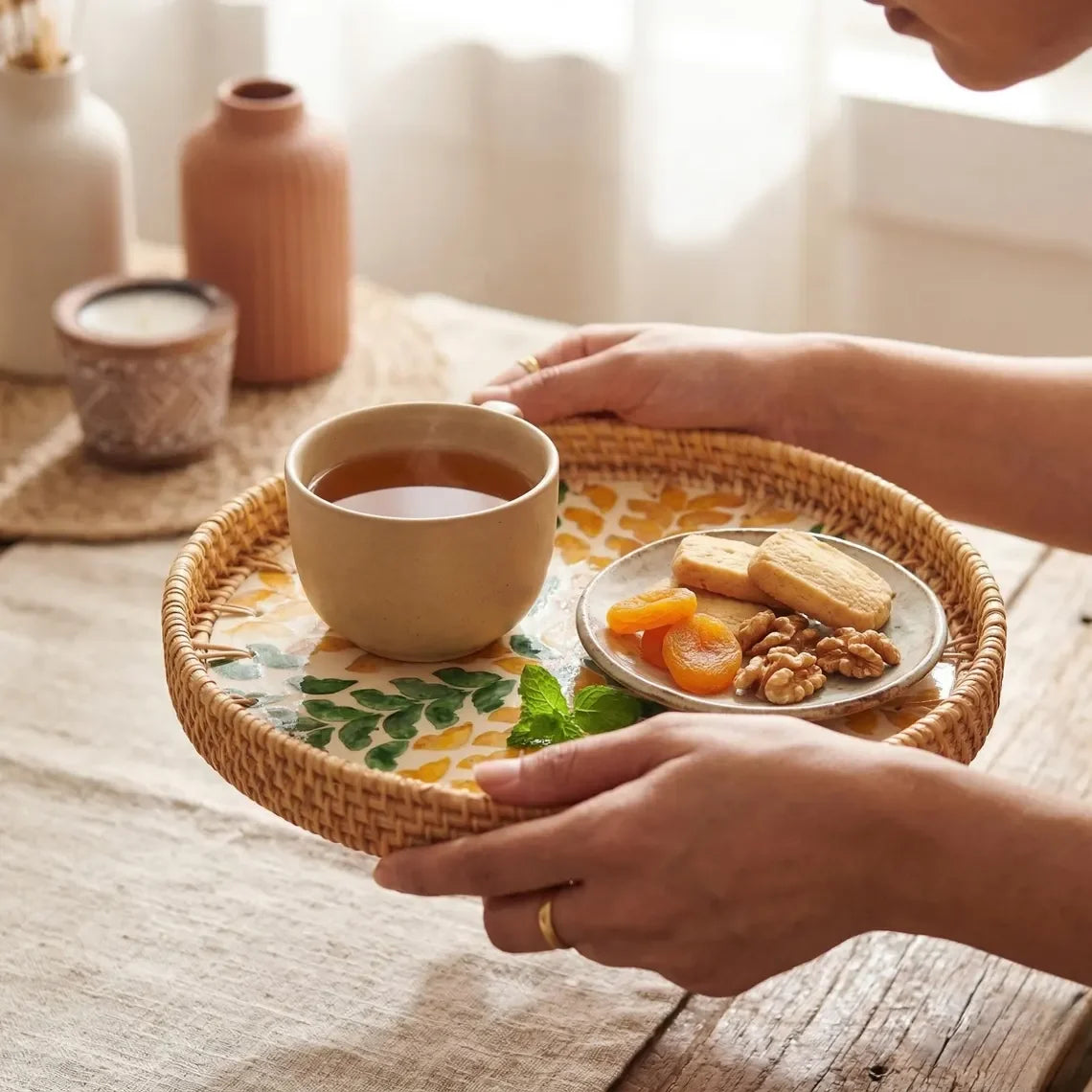 Hand-Woven Rattan Shells Tray | Multi-Purpose Serving Storage